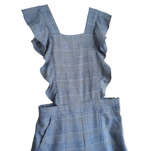 Zara Womens Pinafore Jumpsuit Size XS Cropped Wide Leg Ruffle Straps Plaid Print - Picture 3 of 14
